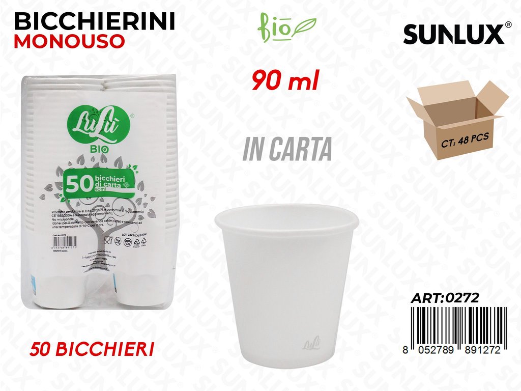 Bicchierini in Carta Bianco 90ML 50PCS