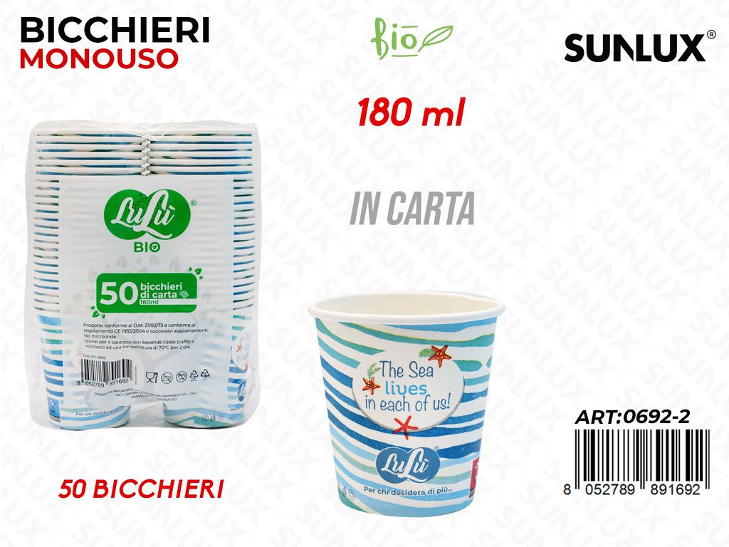 Bicchieri Carta Monouso 180ML 50PCS