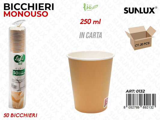 Bicchieri in Carta Monouso Beige 250ML 50PCS