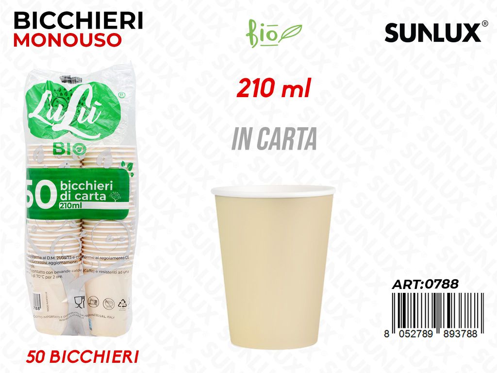 Bicchieri Carta Monouso Avana 210ML 50PCS