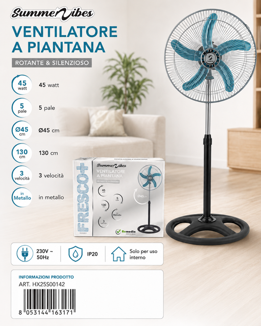 Ventilatore a Piantana 45W Ø45cm h.130 cm Summer Vibes