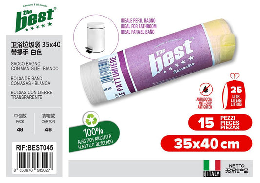 The Best Sacco Bagno 35X40 Con Maniglie Bianco 15Pz 25L