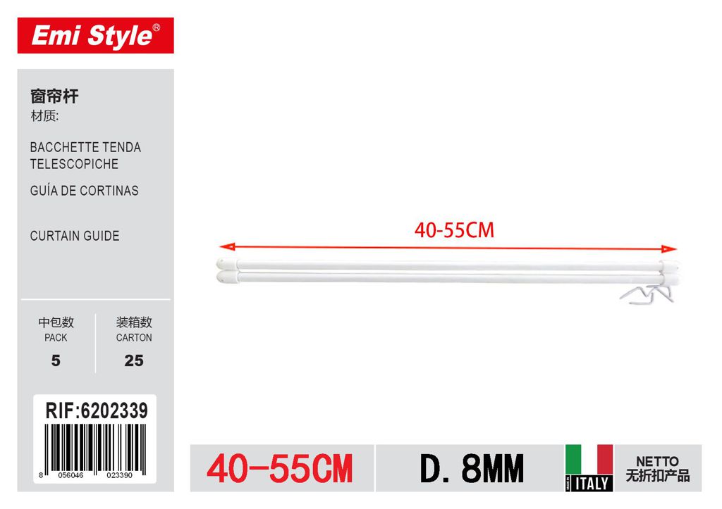 Bacchette Tenda Telescopiche D.8mm 40/55cm