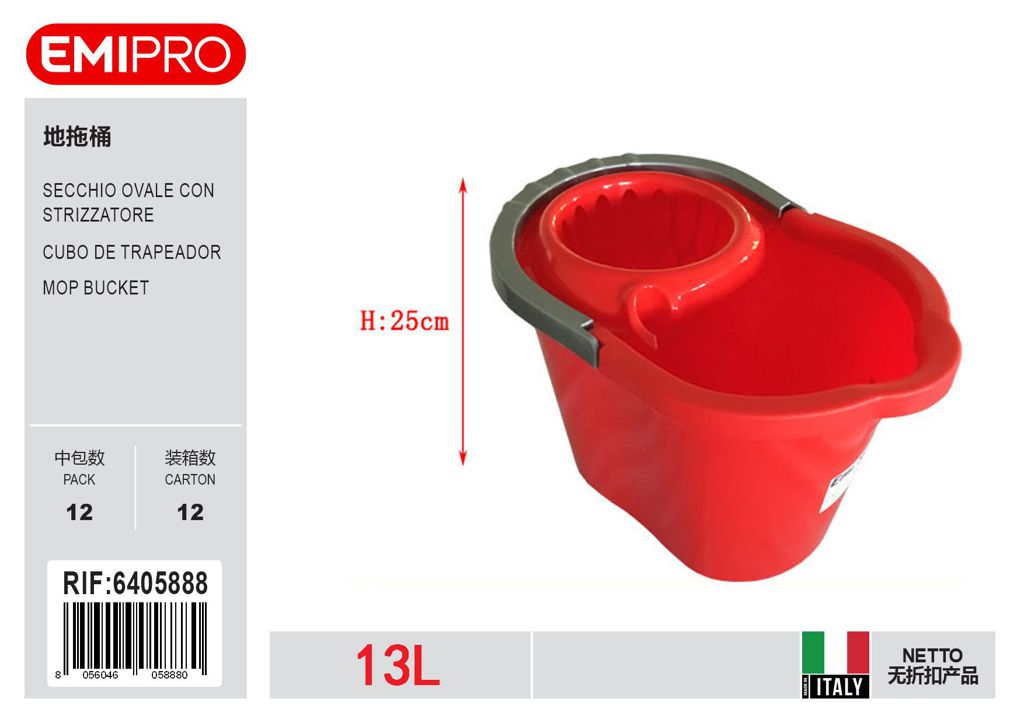 Secchio Ovale 13 Litri Con Strizzatore Colore Rosso