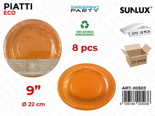 PIATTI BIODEG. ARANCIONE D. 22CM 9* 8PCS