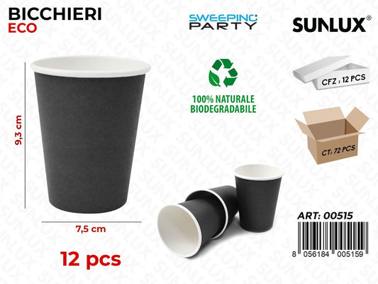 BICCHIERI BIODEG. NERO 7.5*9.3CM 12PCS