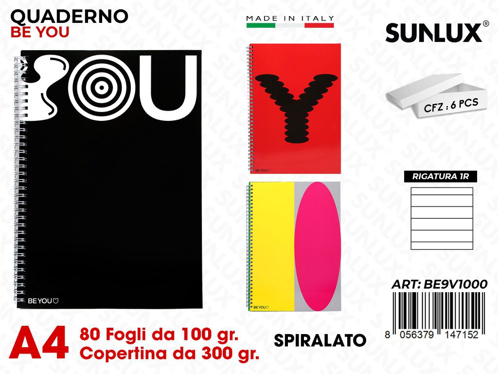 RIG.1R MAXI QUADERNI SPIR. BE YOU 100GR /PZ DA 6**