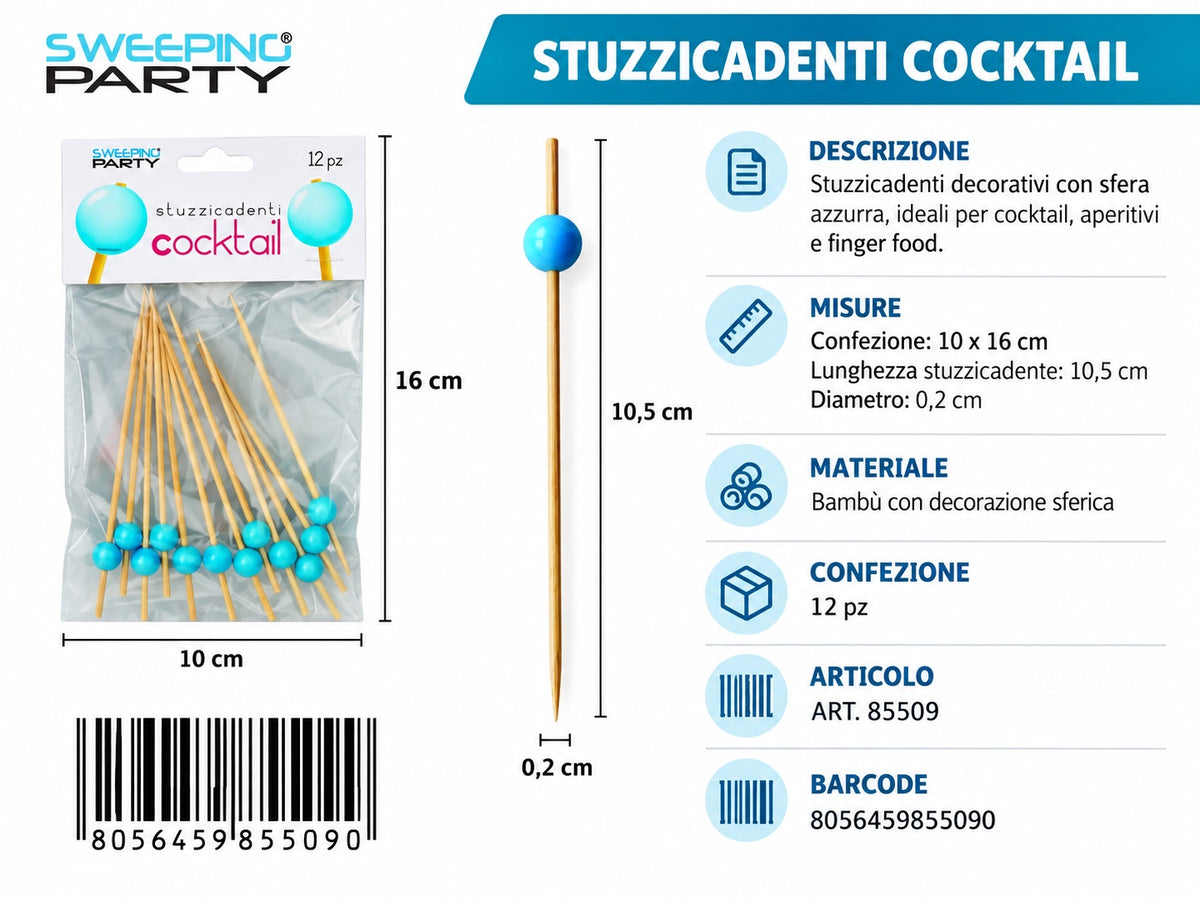 Stuzzicadenti 10 Cm 12Pz Perla Celeste