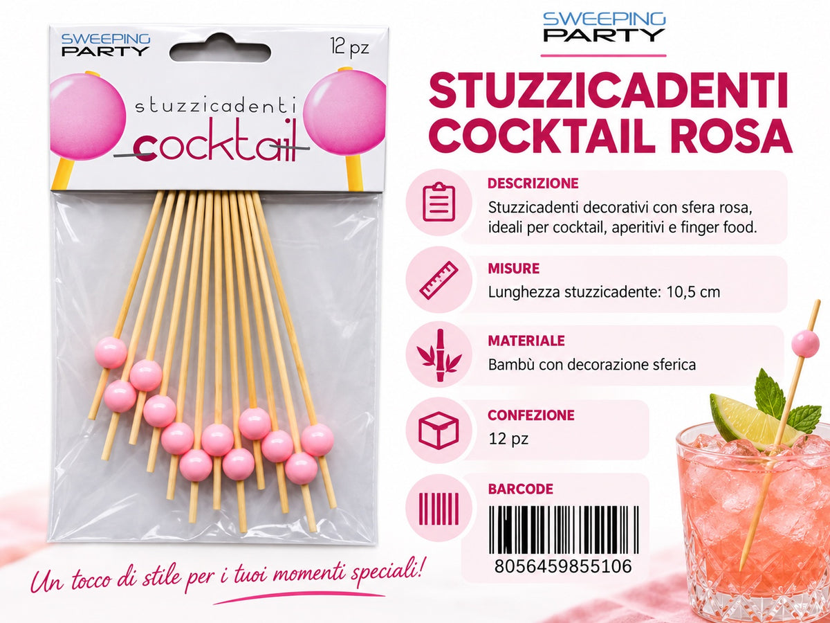 Stuzzicadenti 10 Cm 12Pz Perla Rosa