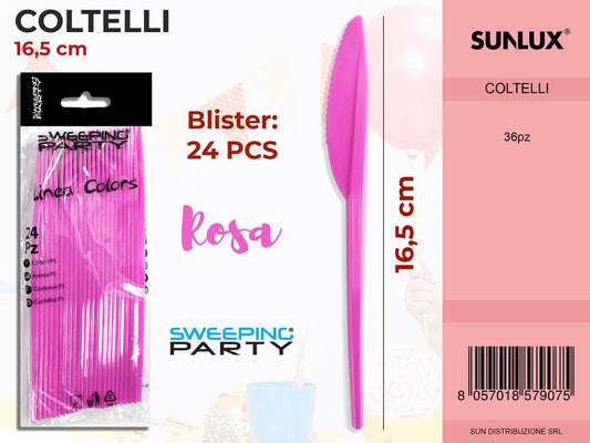 COLTELLO PLASTICA FUXIA 24PC-16.5CM /PZ DA 36**
