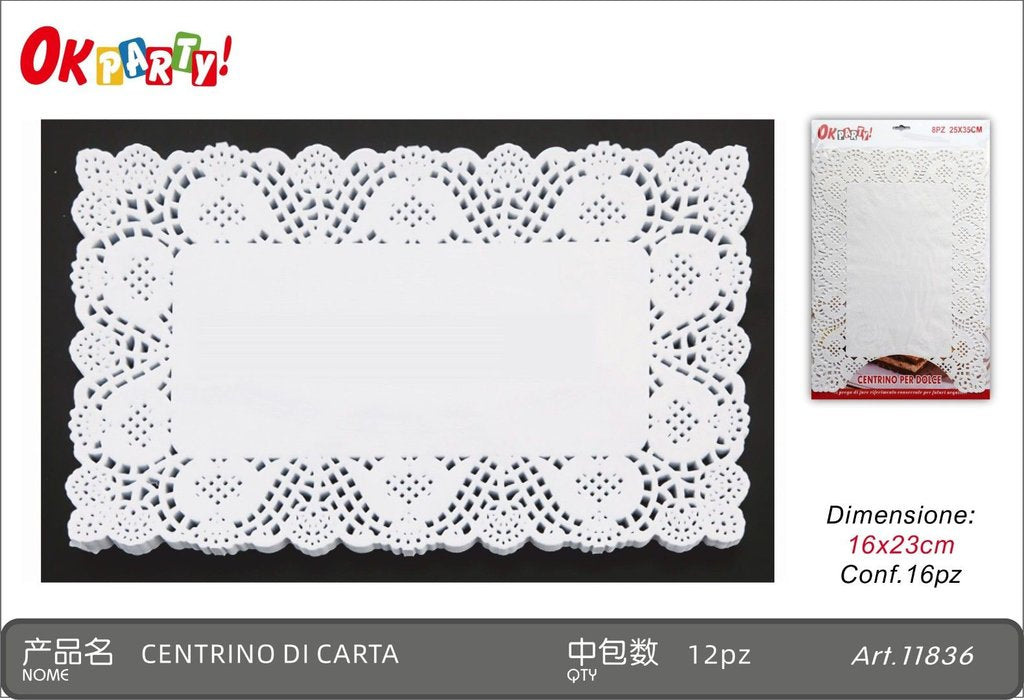 11836 Centrino Dolci Rettangolare 16X23Cm*16Pz