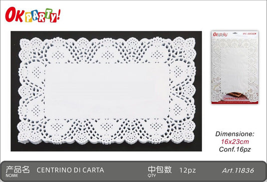 11836 Centrino Dolci Rettangolare 16X23Cm*16Pz