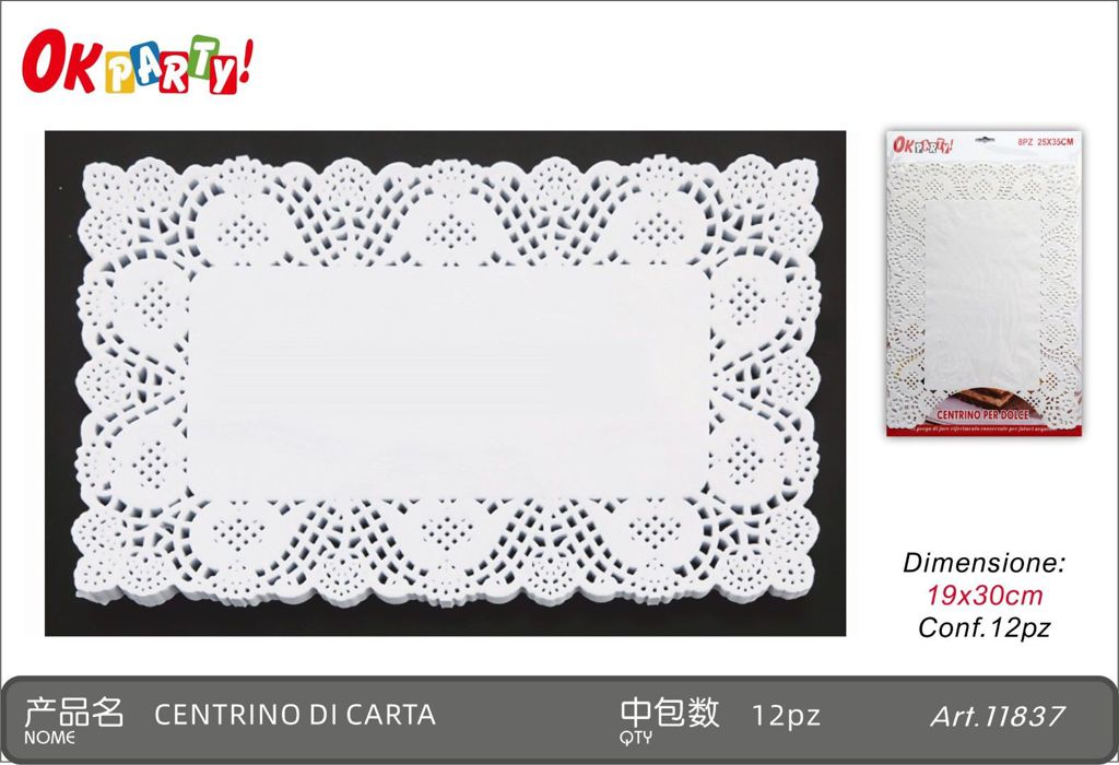 11837 Centrino Dolci Rettangolare 19X30Cm*12Pz