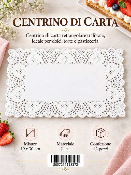 11837 Centrino Dolci Rettangolare 19X30Cm*12Pz