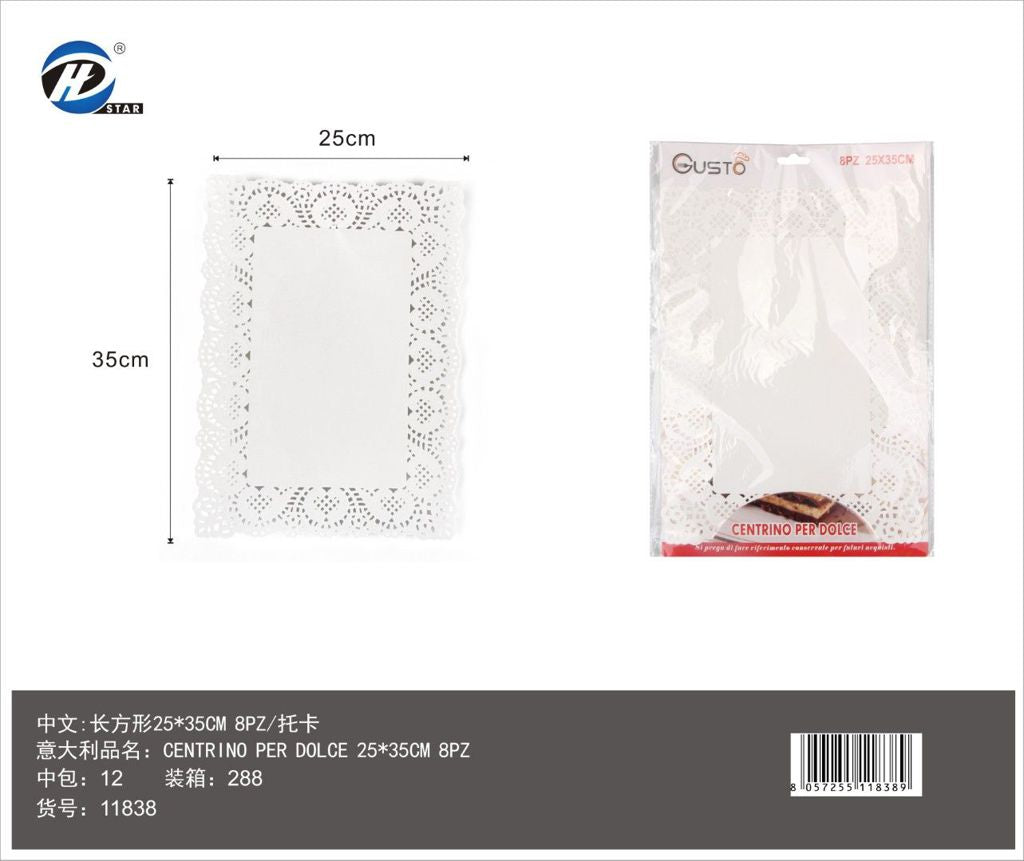 11838 Centrino Dolci Rettangolare 25X35Cm*8Pz