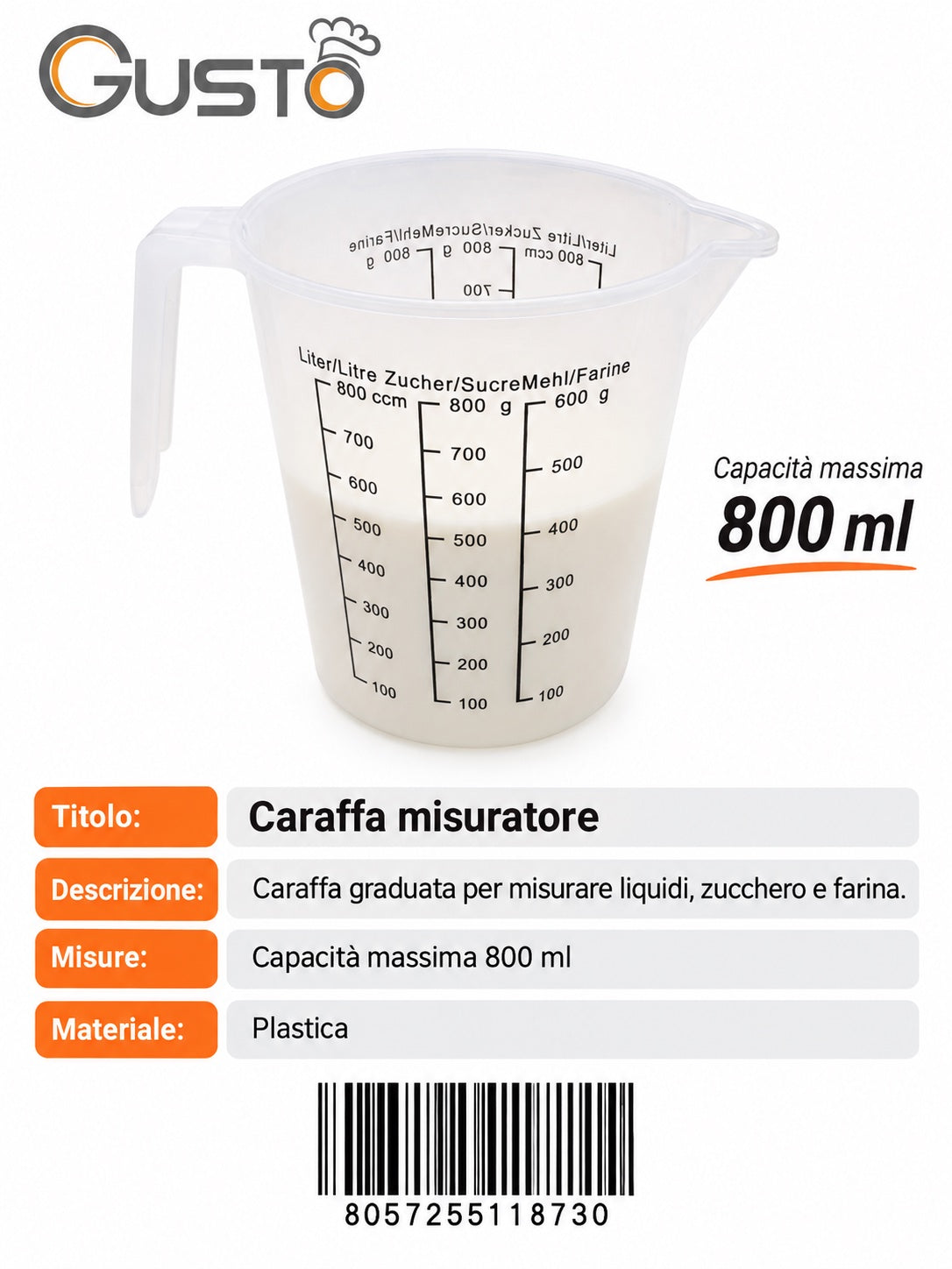 Caraffa Con Misura 800Ml Ct 288