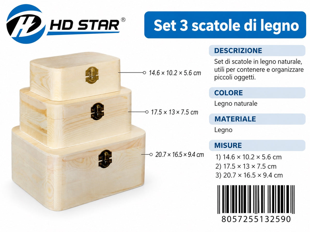 13259 Tris Scatole P/Oggetti In Legno Ct 12