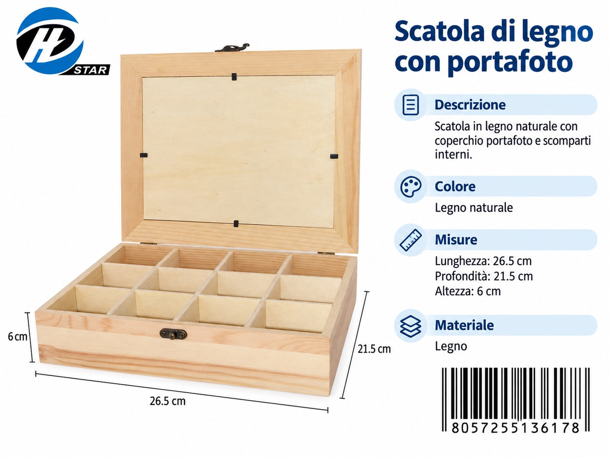 13617 Scatola Di Legno C/Portafoto 15X20Cm Ct 24