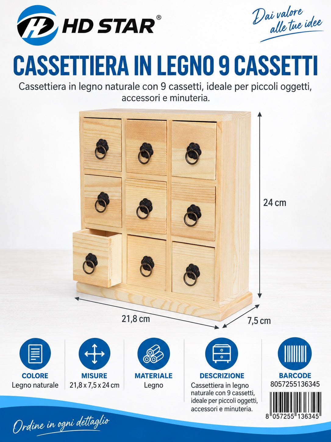 13634 Cassetti In Legno 9P Ct 24