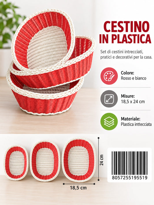 19551 Cesto Intrecciato Di Plastica Rotondo 3Pz Ct 50