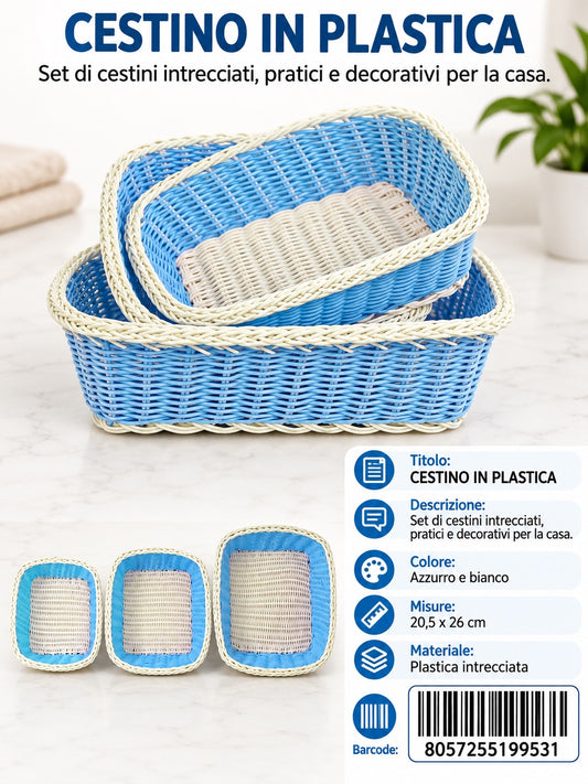 19953 Cesto Intrecciato Di Plastica Rettangolo 3Pz