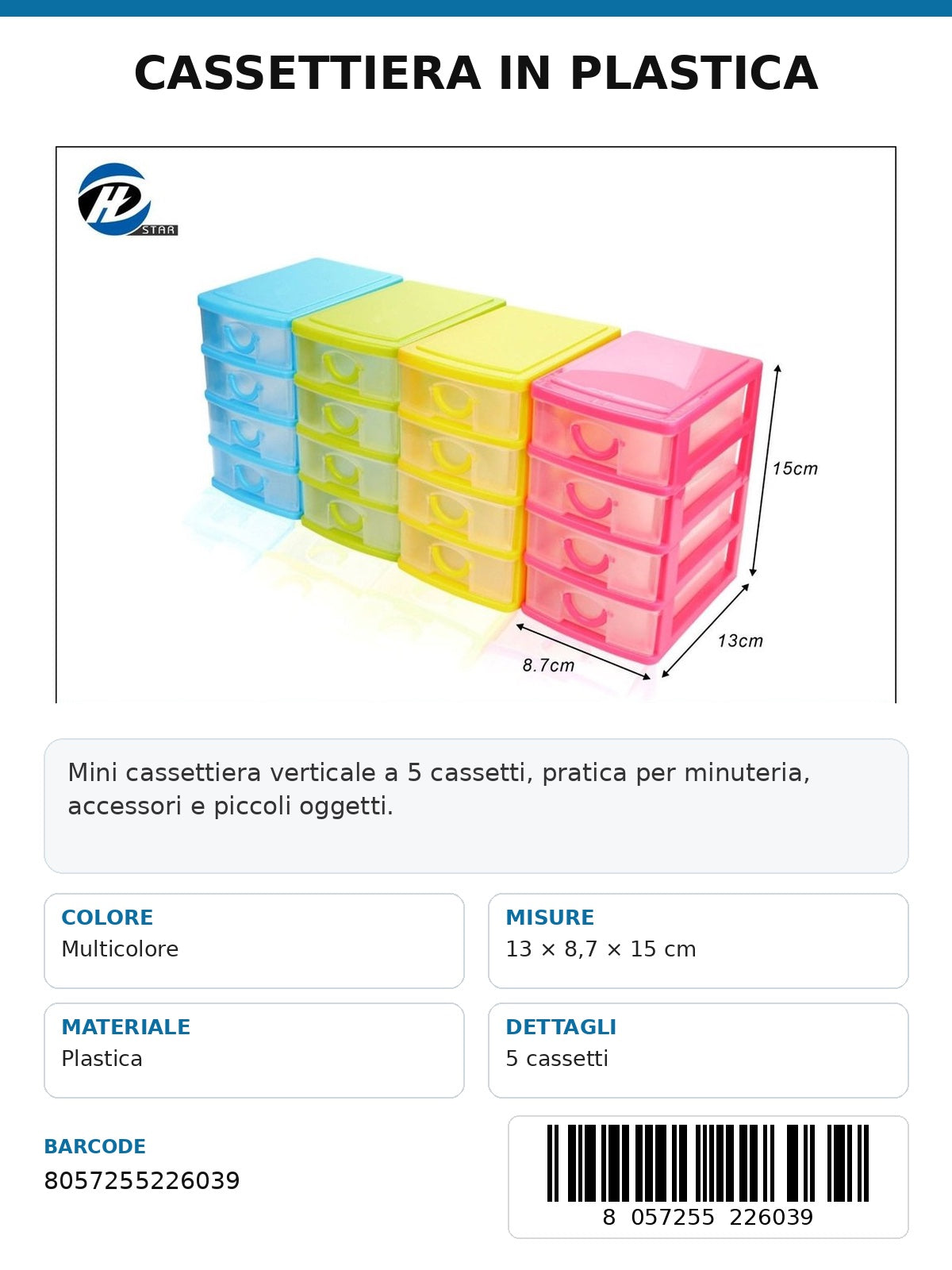 Cassetti Di Plastica 4 Piani Ct 72