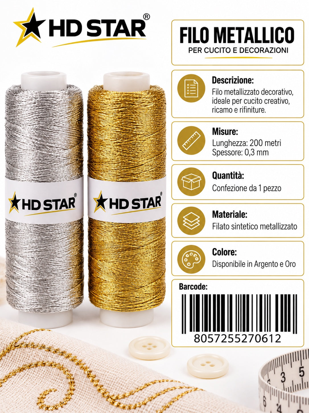 Filo Metallico Da Cucito 1/24