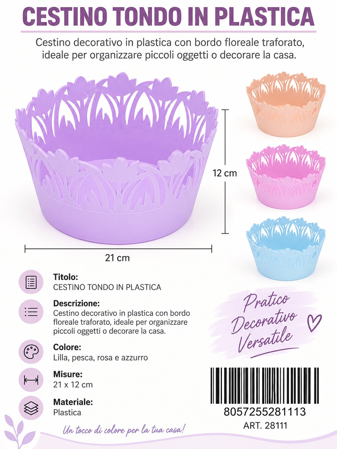 28111 Cesto In Plastica 21X12Cm Ct 120
