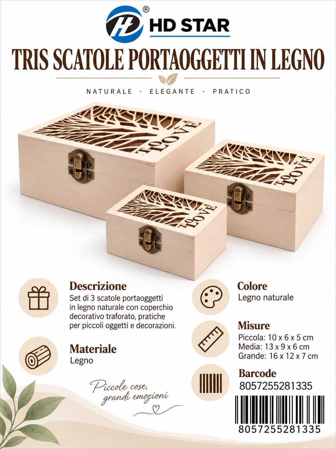 28133 Tris Scatole P/Oggetti Di Legno Ct 72