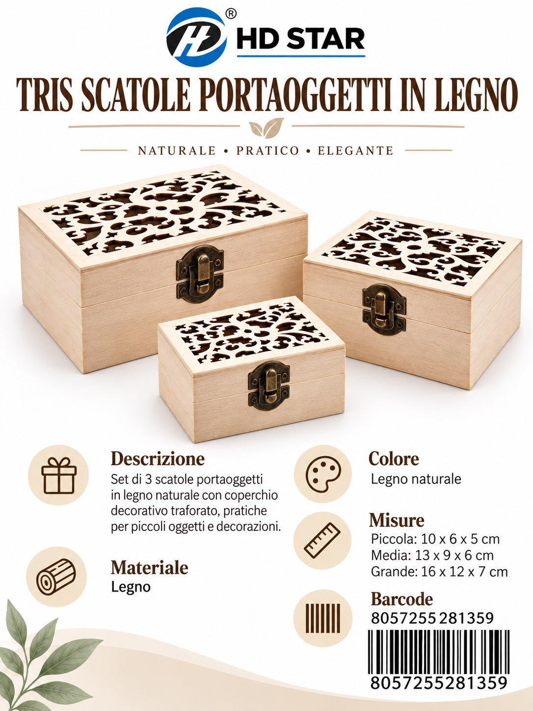 28135 Tris Scatole P/Oggetti Di Legno Ct 72