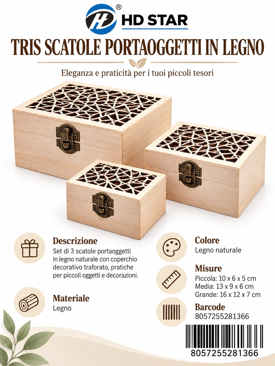 28136 Tris Scatole P/Oggetti Di Legno Ct 72