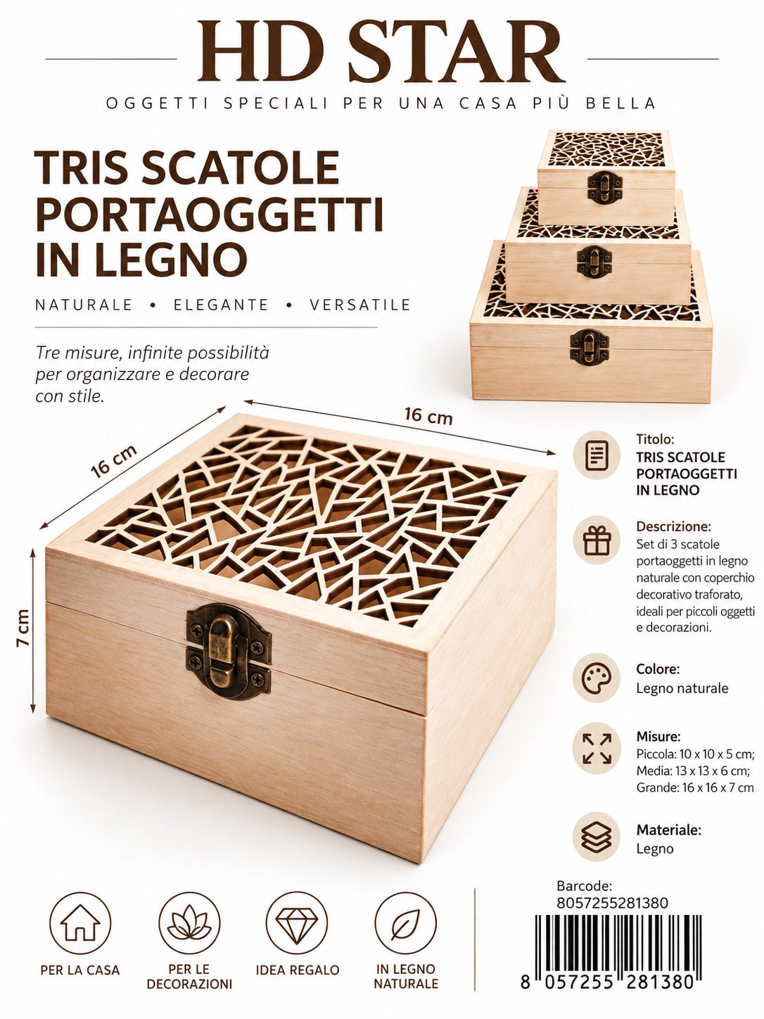 28138 Tris Scatole P/Oggetti Di Legno Ct 72