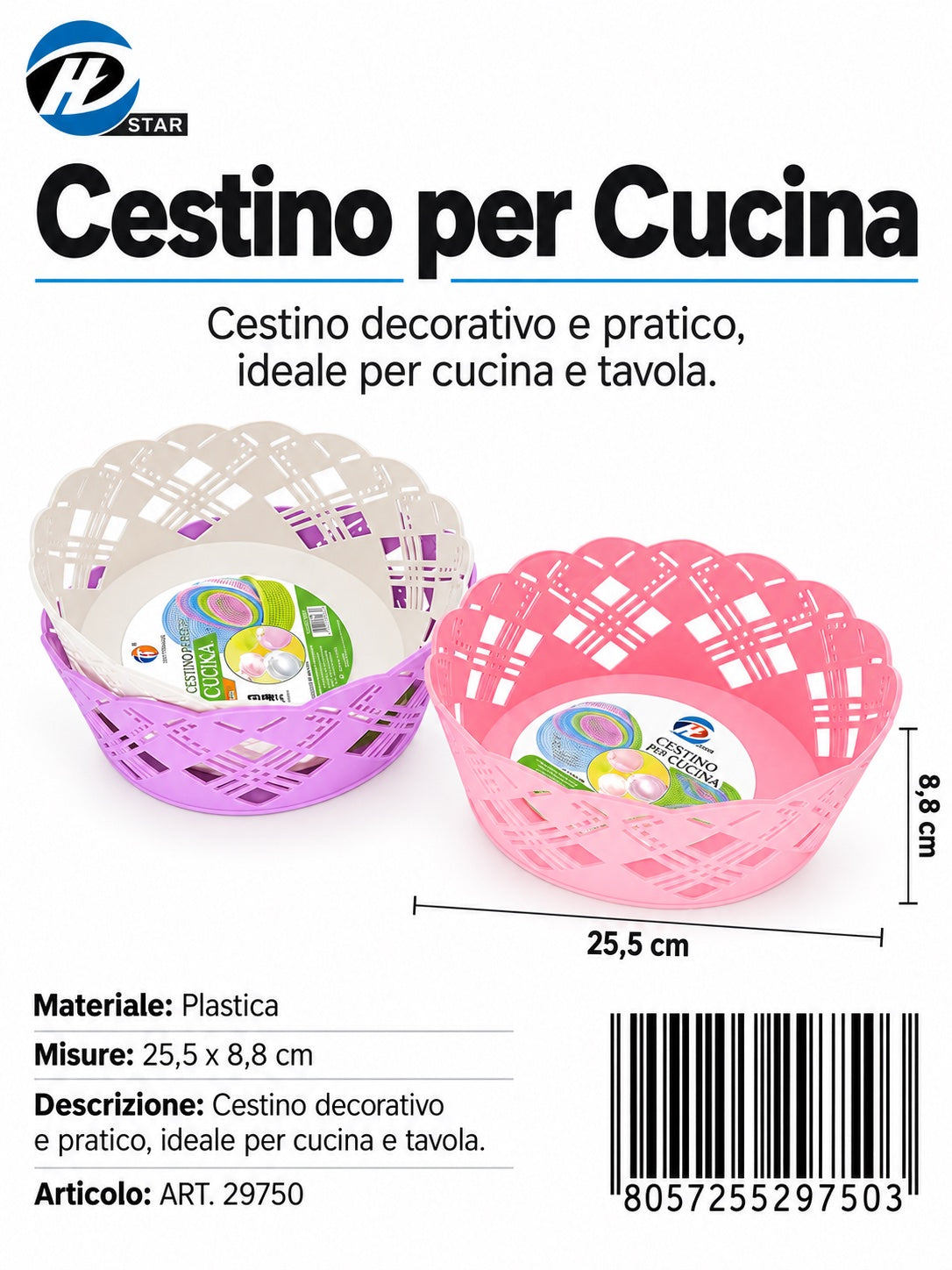 29750 Cesto Centrotavola In Plastica 25X9Cm 1/10 Ct 60
