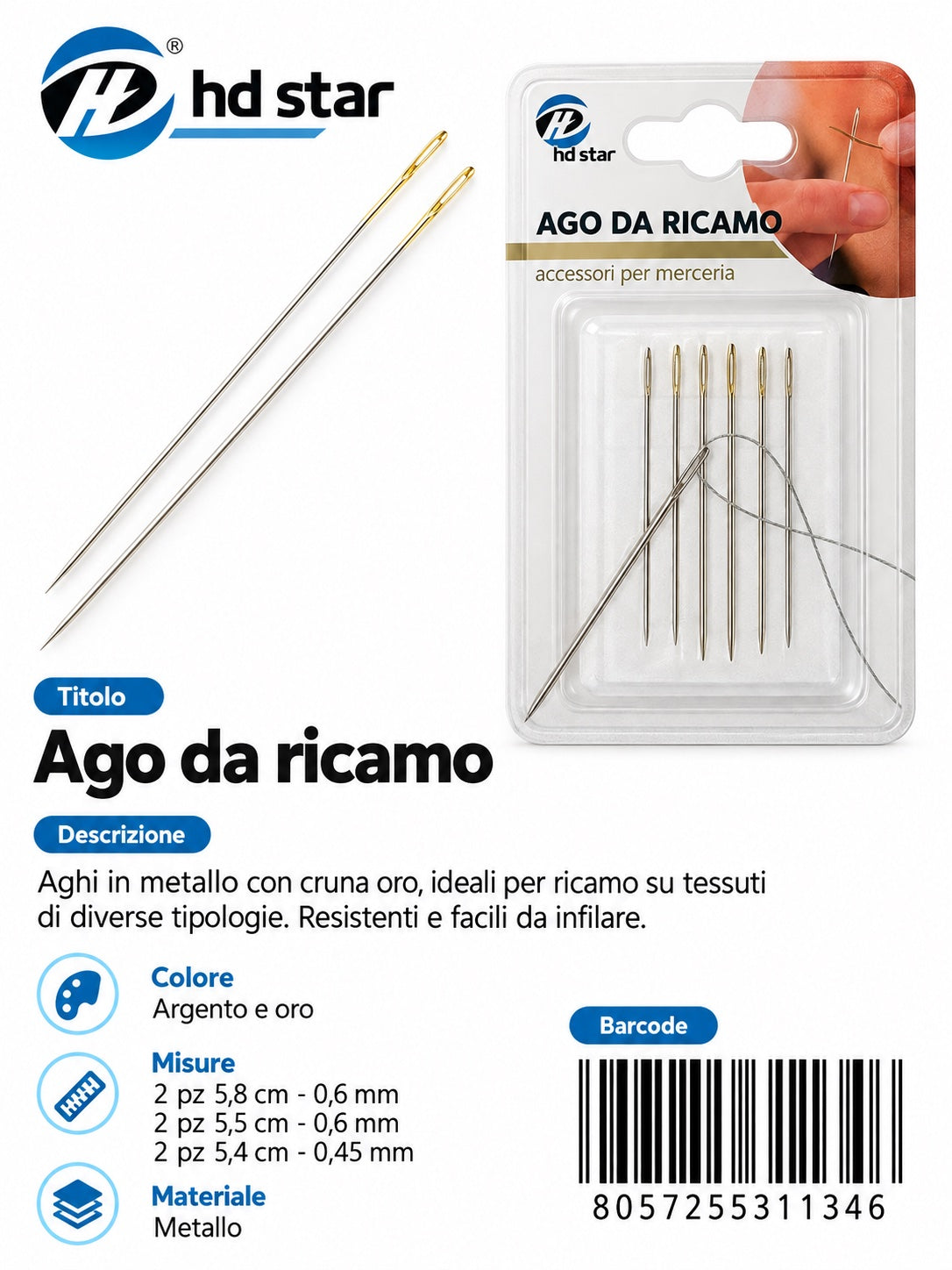 31134 Ago Da Ricamo 7Cm 6Pz 1/24