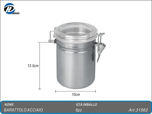 31562 Barattolo Inox C/coperchio 10x12.5cm