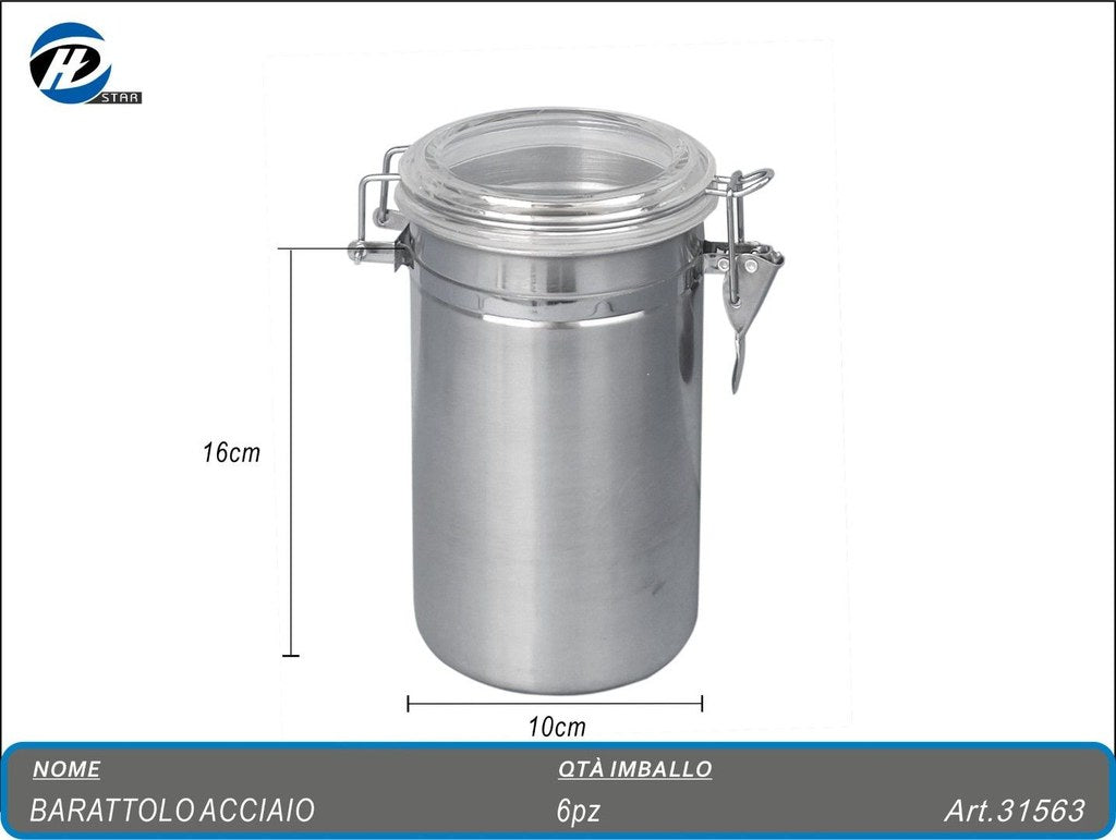 31563 Barattolo Inox C/coperchio 10x16cm