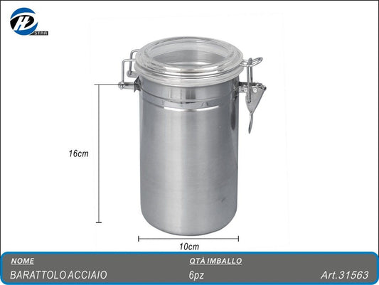 31563 Barattolo Inox C/coperchio 10x16cm