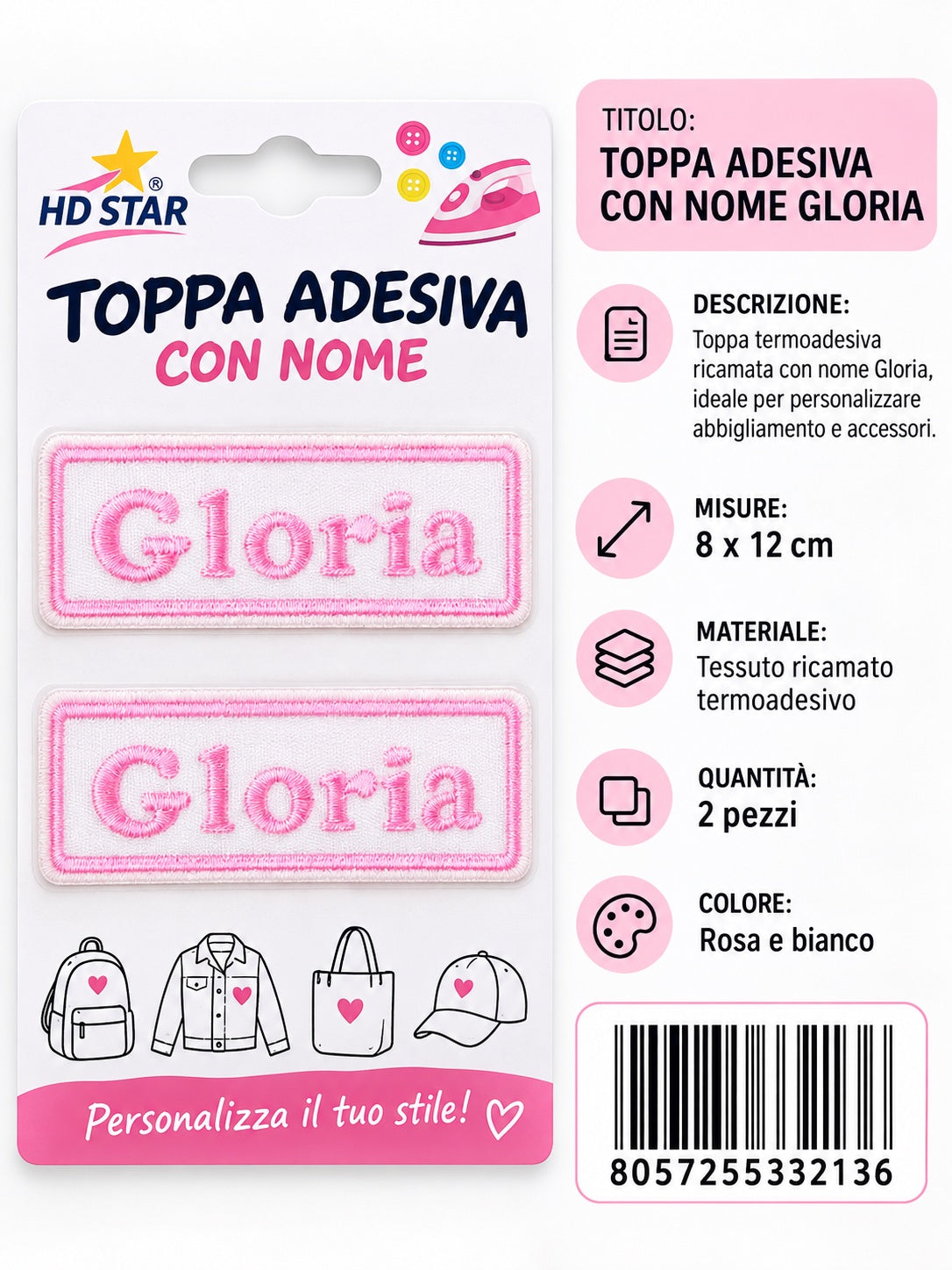 33213 Toppa Adesiva Gloria 2Pz 1/12 Ct 960