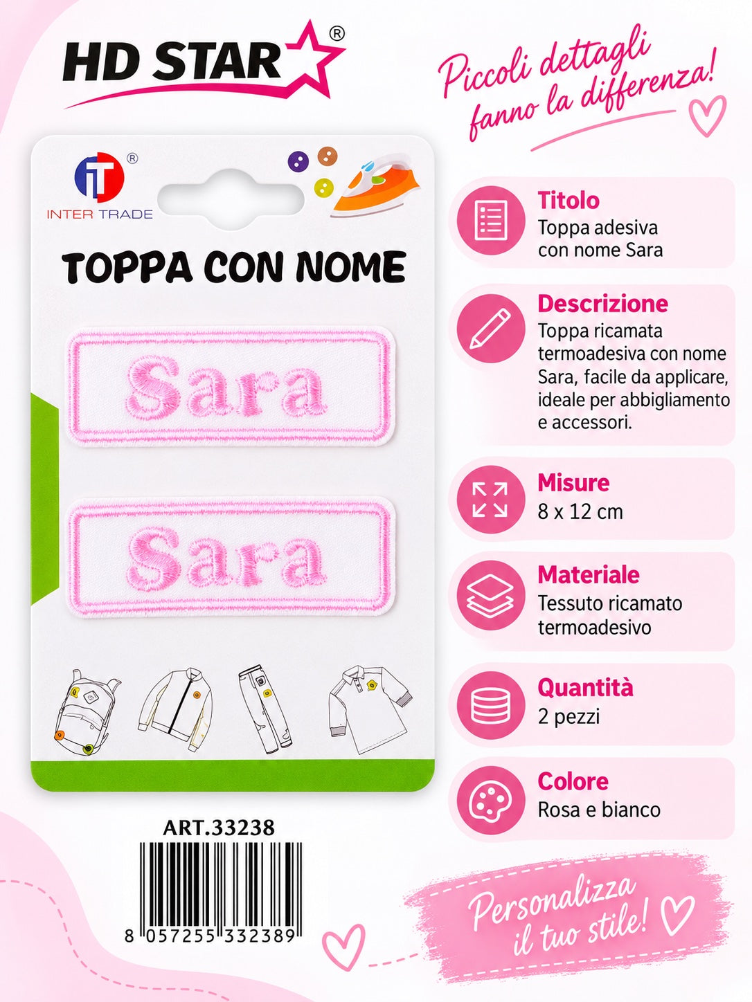 33238 Toppa Adesiva Sara 2Pz 1/12 Ct 960