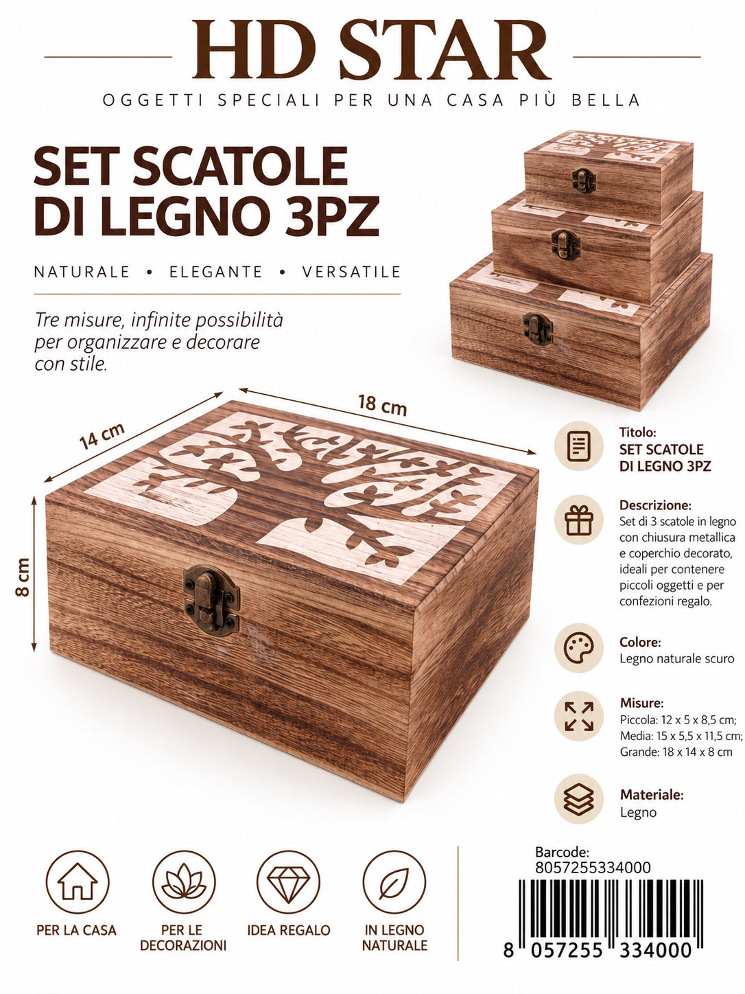 33400 Set Scatole Di Legno 3Pz Ct 48