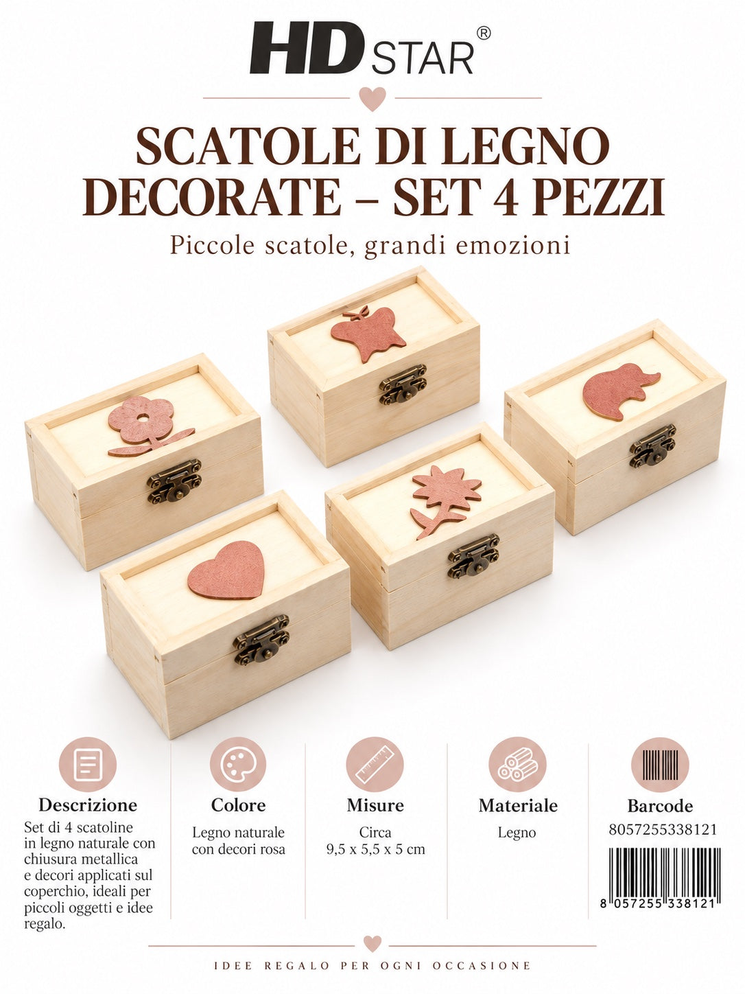 33812 Scatole Di Legno 9X5X5.5Cm 1/6 Ct 240