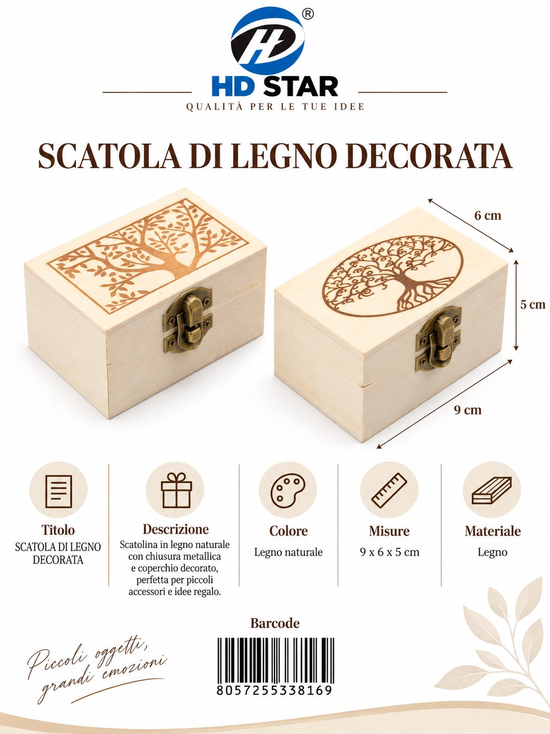 33816 Scatole Di Legno 9X6X5Cm 1/6 Ct 240
