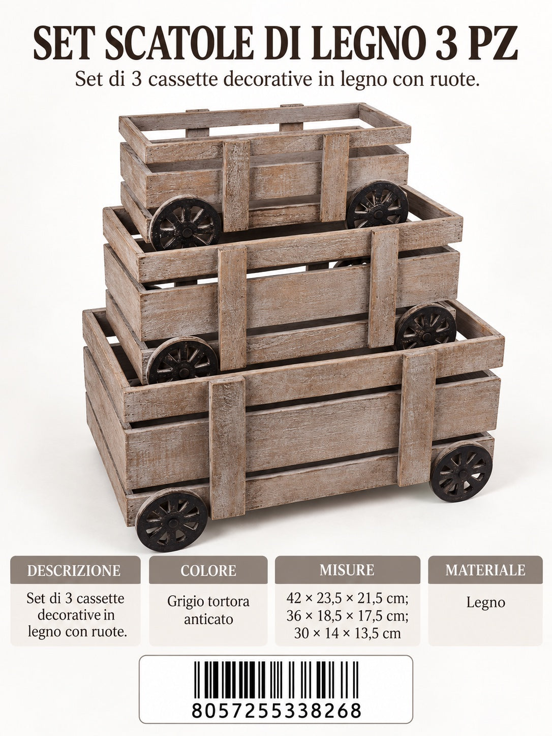 33826 Set Scatole Di Legno 3Pz Ct2