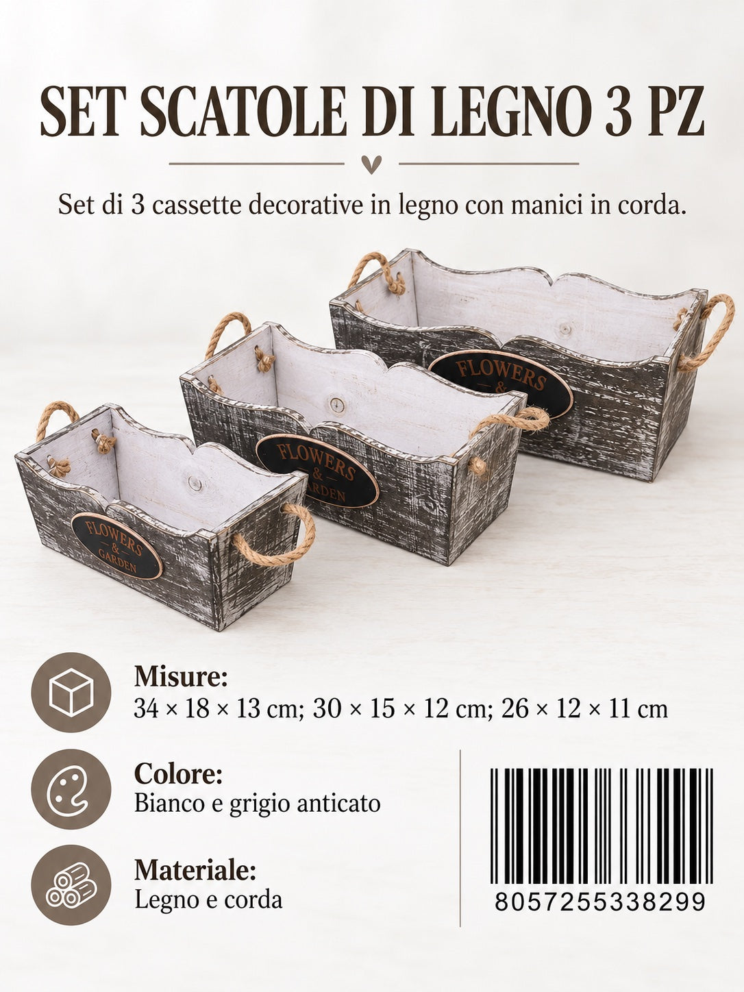 33829 Set Scatole Di Legno 3Pz Ct8