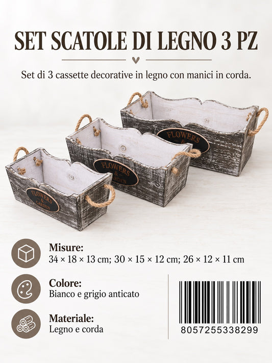 33829 Set Scatole Di Legno 3Pz Ct8