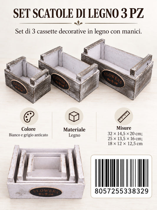 33832 Set Scatole Di Legno 3Pz Ct8