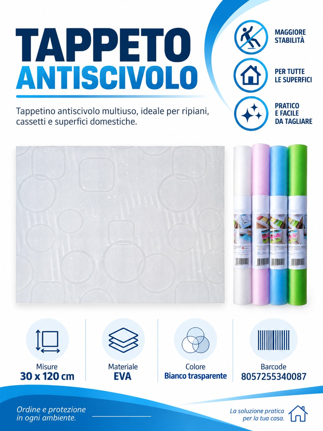 34008 Tappeto Antiscivolo Eva1 30*120Cm Ct 72
