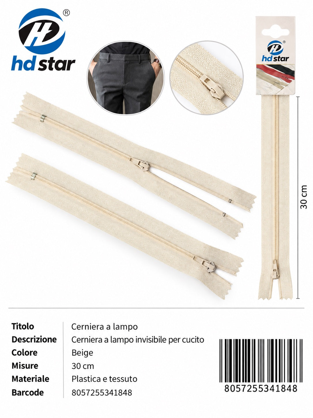 34184 Cerniera A Lampo 30Cm Ct 360