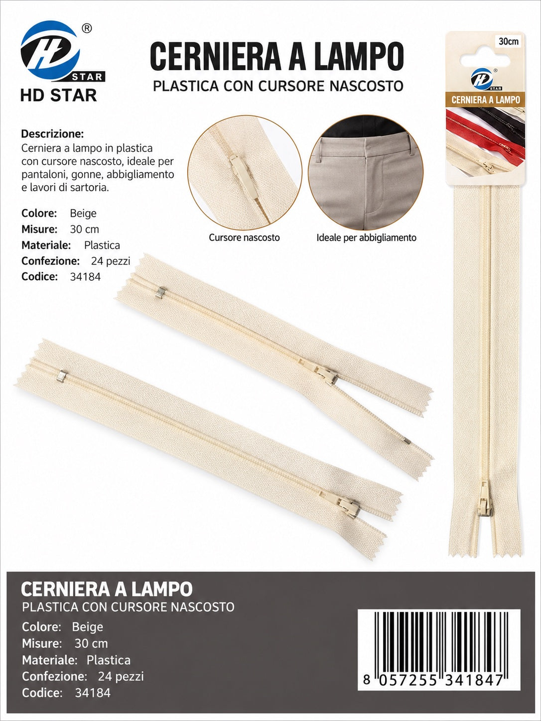 34196 Cerniera A Lampo 30Cm Ct 600