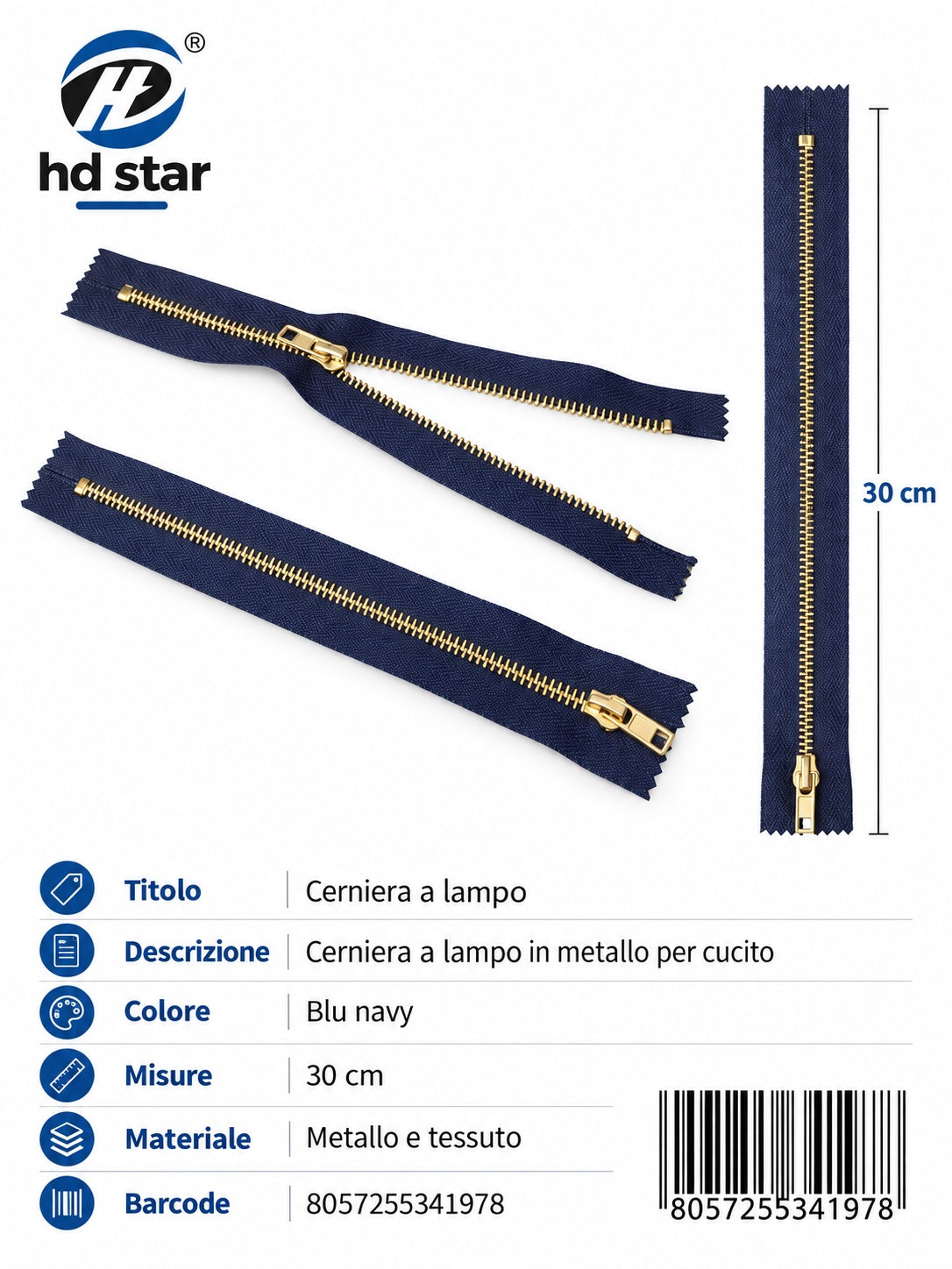 34197 Cerniera A Lampo 30Cm Ct 600